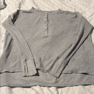 Gray Long Sleeve Waffle Knit Top